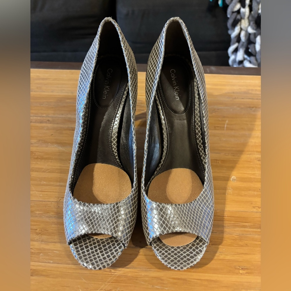 Calvin Klein Kinsey Snakeskin Pattern Peep Toe Heels